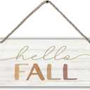 PHAMTE Fall Door Decor, Hello Fall Printed Wood Plaque Sign & Autumn Wall Sign - 12 x 6 Inches (brown)