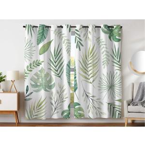 YISUMEI Plant Curtains, Tropical Green Palm Leaves Botanical Decorative Blackout Window Draperies for Bedroom and Living Room2 Panels, W52 x L84 Inch, White Green