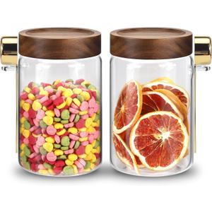 Glass Food Storage Jar with Lids Spoon Glass Coffee Canister Borosilicate Glass Food Containers for Ground Coffee Beans Nut Pasta Sugar Candy Spice Rice Tea (900ml/30oz-2 pack-with spoon)