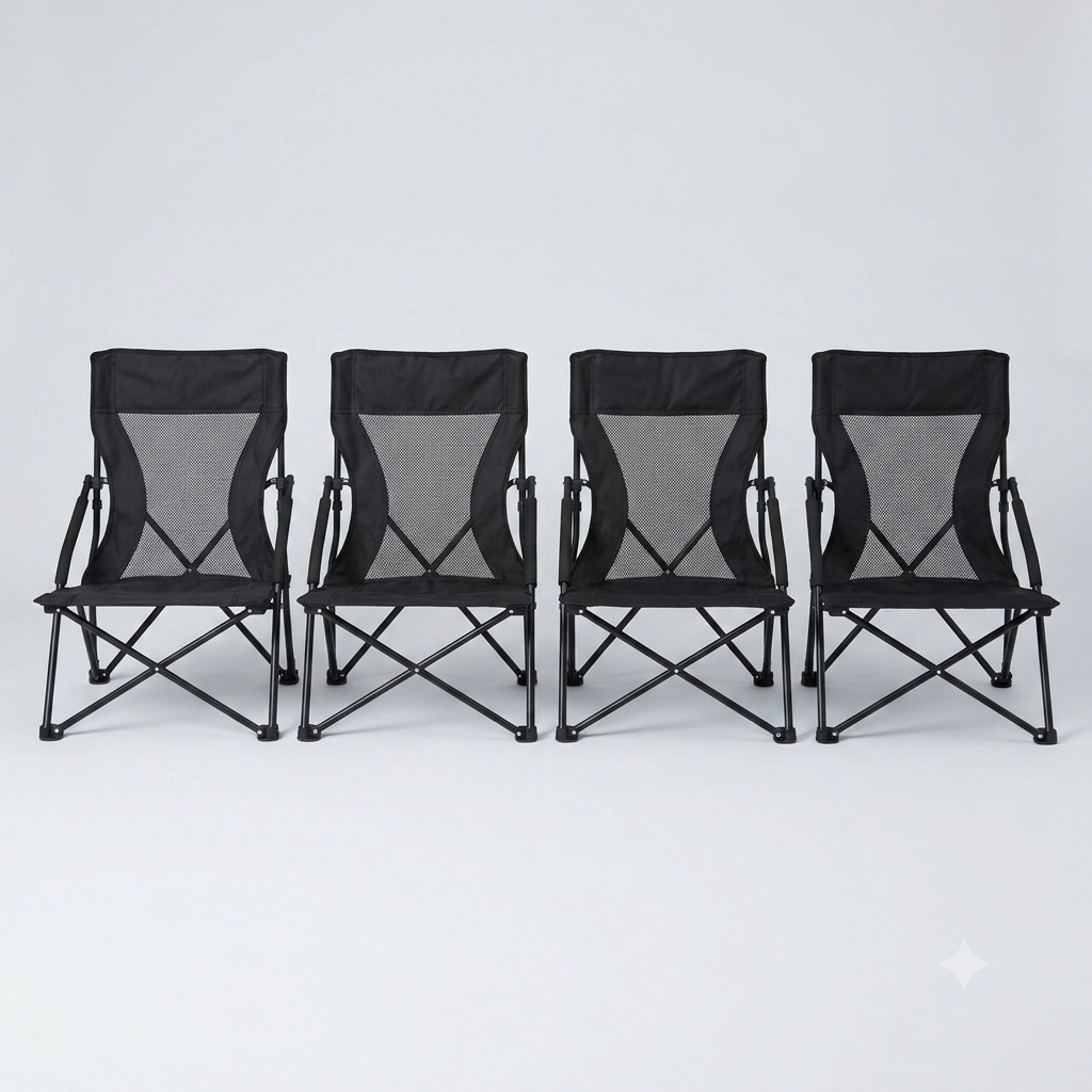 Set of 4 Portable Beach Chairs for Adults, High Backrest, Lightweight, Heavy-Duty, Black