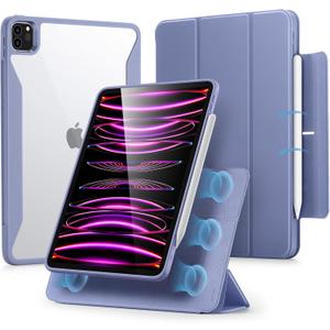 ESR for iPad Pro 12.9 Inch Case (2022/2021), iPad Pro 12.9 Case 6th/5th Generation with Pencil Holder, Detachable Magnetic Cover, Vertical Stand, Auto Wake/Sleep, Rebound 360 Series, Lavender