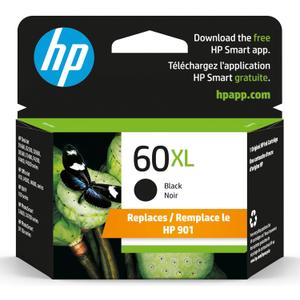 HP 60XL Black Ink Cartridge, High-yield | Works with Printer Series: DeskJet D1660, D2500, D2600, D5560, F2400, F4200, F4400, F4580; ENVY 100; OJ J4500, J4680, 4500; PhotoSmart C4600, C4700, D110a