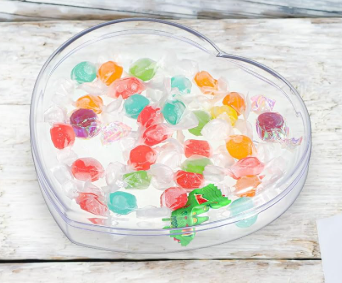 Valentine's Heart Shaped Plastic Container, 5.9" W x 1.6" H Clear Plastic Storage Box with Lid and Anti Slip Ring Heart Dessert Plates Snack Tray for Valentine Party Favor