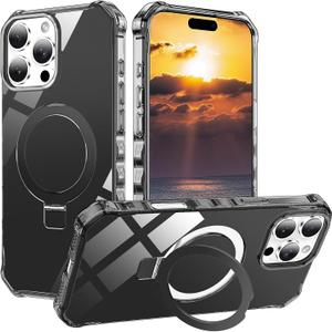 STERKER Compatible with iPhone 16 Pro case with Stand Magnetic Ring Holder [Compatible with MagSafe][Military-Grade Drop Protection] Slim Back Cover with Good Grip Curly Wave Edge, Black