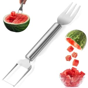 2-in-1 Watermelon Fork Slicer Cutter Set，2026 New Upgrade Dual Head Watermelon Fork Slicer Tool,Watermelon Cutter, Summer Fruit Cutting Kitchen Gadget for Home (Round-1PCS)