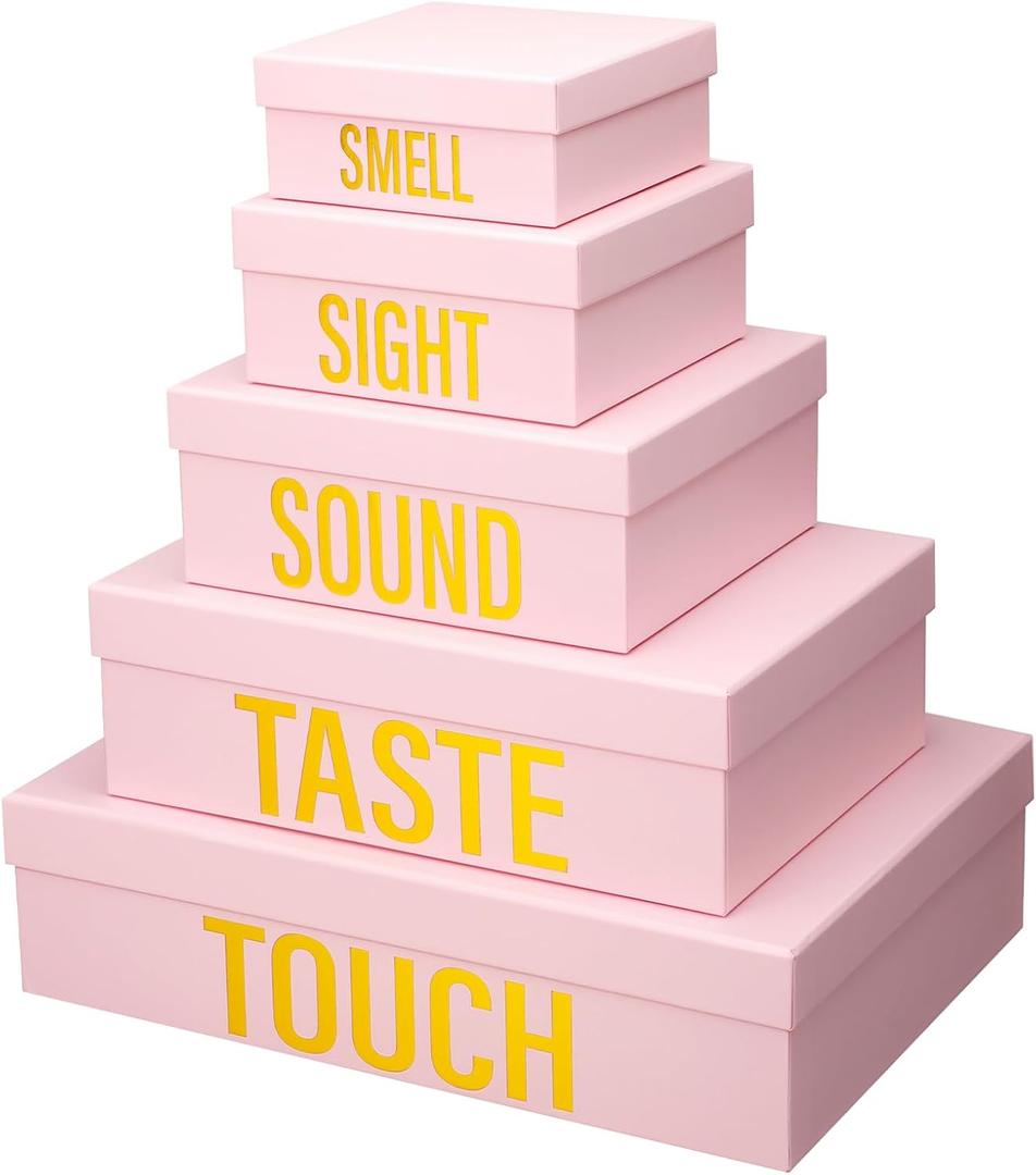 Kolldenn 5 Senses Gift Boxes for Him Her Five Senses Gift Bags Nesting Gifts Box with Lid for Valentine's Day Wedding Anniversary Birthday Party Decor for Husband Boyfriend 5.1'' to 13.8''(Pink)