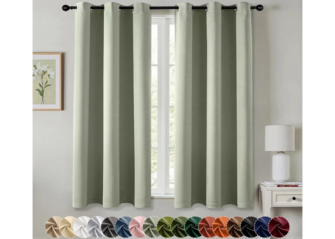 MIULEE Sage Green Blackout Curtains for Bedroom Living Room 63 Inches Long 2 Panels, Thermal Insulated Room Darkening Drapes Solid Grommet Top Noise Reducing Light Green Window Treatments 40x63 Inch