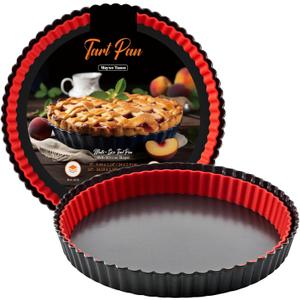 Tart Pan with Removable Bottom,9 Inch Tart and Quiche Pan,Non-stick Round Carbon Steel Deep Fluted Pie Pan with Crust Shaper Ring - Quiche Baking Dish Tart Pans For Baking Party Festival