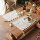 Embroidered Placemat Boho Farmhouse Place Mats Macrame Rustic Lace Doily with Tassel for Kitchen Indoor Outdoor Fireplace (Gray, 14 x 18 Inches 2PCs)