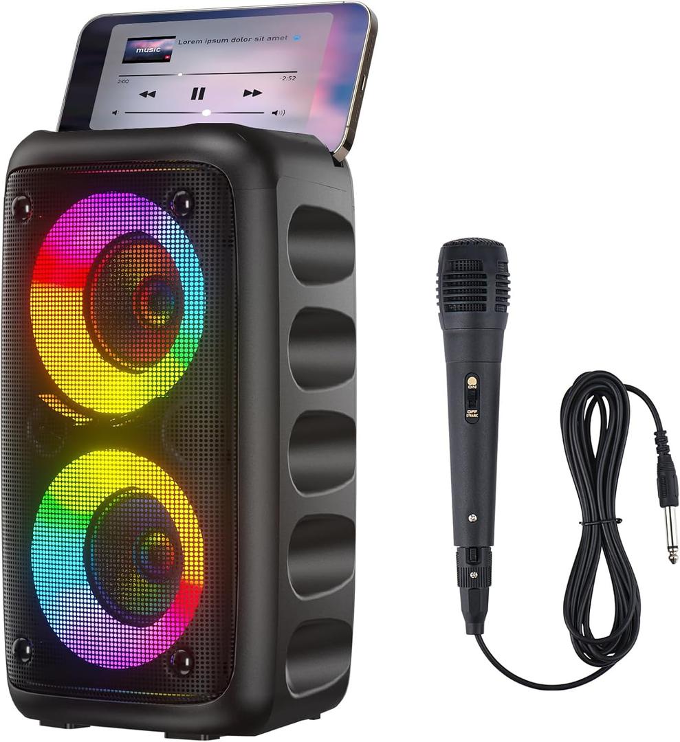 Portable Bluetooth Speaker,Karaoke Machine for Adults and Kids,with Lights Loud Big Bluetooth Speaker,Rechargeable Dj/PA Speaker System with TF Card,AUX in,REC,TWS for Outdoor Sport Home Party