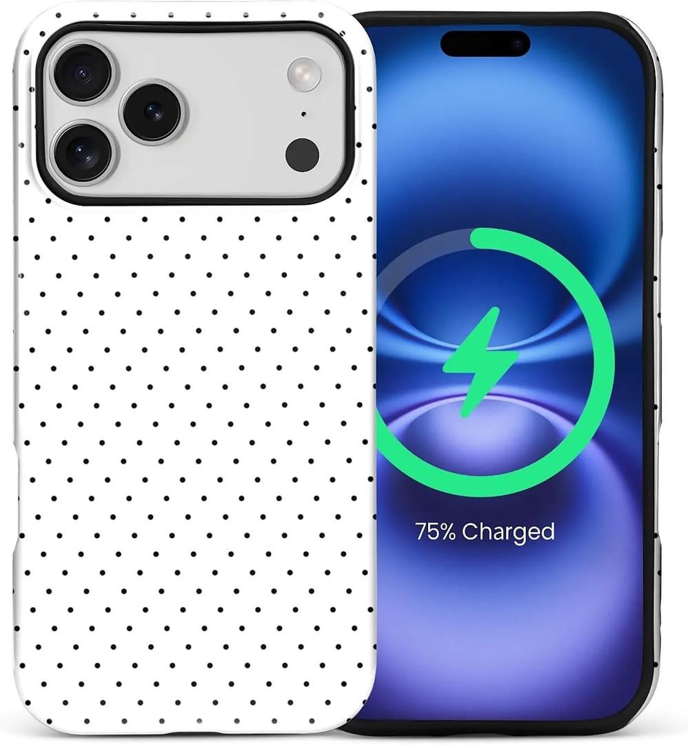 for iPhone 17 Pro Max Case, Compatible with MagSafe, Cute Fashion Polka Dot Pattern Design for Women Girl, Soft TPU Durable Protection Case-White