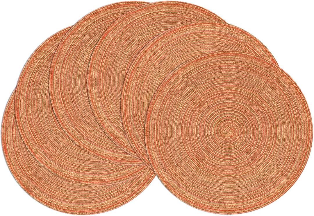 SHACOS Round Braided Placemats Set of 6 Fall Place Mats Washable Polyester 15 inch Round Table Mats for Dining Table Wedding Party Decor (Fall Color Mix, 6)