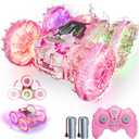 Amphibious Remote Control Car for Water or Land Play, RC Car for Kids Girls with LED Lights 4WD Stunt Car Pink Pool Toys with 70/36Minutes Play 2Batteries,360Rotation,180Flip,2.4GHz Remote