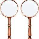 YOUEON 2 Pcs 6X Antique Magnifying Glass for Reading, Handheld Magnifier with Metal Handle, Portable Magnifying Lens for Books and Newspaper, Science Class, Observation