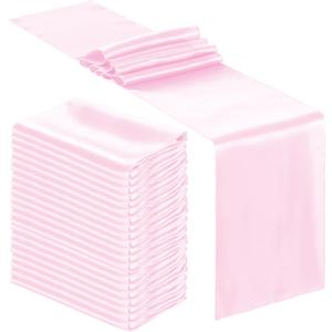Bencailor 24 Pcs Blush Pink Satin Table Runner Bulk 12 x 108 Inches Long Table Runners Bright Smooth Fabric Tablecloth for Wedding Banquet Birthday Spring Graduation Party Decorations