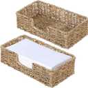 2Pcs Napkin Holder for Bathroom, Wicker Counter Rectangular Bathroom Napkin Holder for Ktichens, Woven Hand Towel Basket Tray for Home, Kitchen, Hotel, Farmhouse