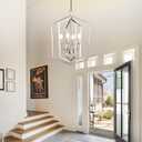 WJShome 18.1" Silver Chandelier, 4-Light Farmhouse Foyer Lighting Fixtures, Modern Hanging Ceiling Lantern Pendant Light, for Dining Room, Kitchen Island, Hallway, Entrance, Staircase