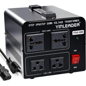 Yinleader 2000W Voltage Converter Transformer(110V to 220V OR 220V to 110V) 2000 Watt Step Up/Down Converter 110/120 Volt - 220/240 Volt w/US Power Cord,Circuit Breaker Protection (VTUS-2000)