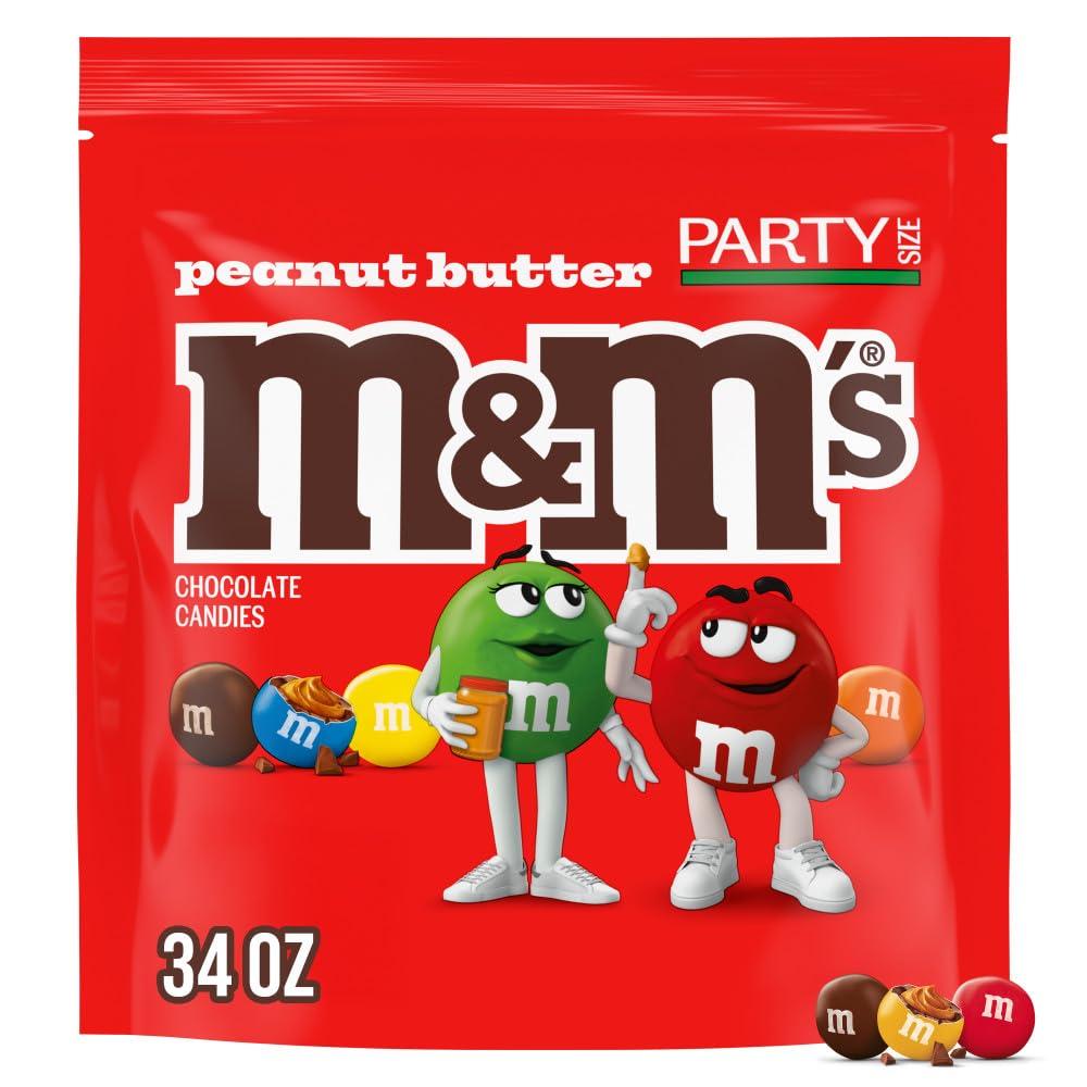 M&M's Peanut Butter Chocolate Candy, Football Party Candy Supplies, Party Size, 34 oz Bag, BB Date 10/2025