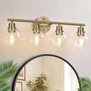 2024 Upgrade 4-Light Bathroom Light Fixtures, Brushed Brass Bathroom Lights Over Mirror with Clear Glass Globe Shade, Vanity Lights for Bathroom Kitchen Living Room Hallway Cabinet Bedroom Porch