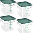 4 Pack Food Storage Containers with Green Lids, 4.0 Qt - Square, Clear, Polycarbonate, for Restaurant Commercial Kitchen and Home party
