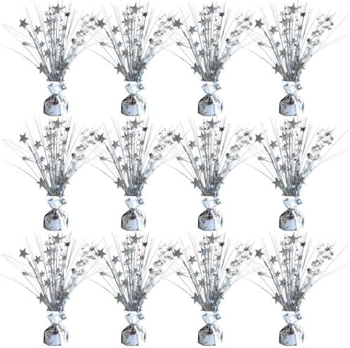 Egolot 12 Pack Metallic Sliver Foil Spray Centerpieces Stars Brust Table Centerpieces for Wedding Birthday Anniversary Holiday Party Decor, Metallic Star Balloon Wights for Party, Decor for Party