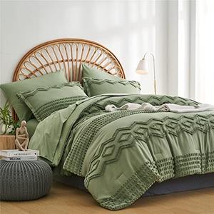 Sage Green Tufted Comforter Blanket Queen Size, All Season Soft Microfiber (Green,Queen)