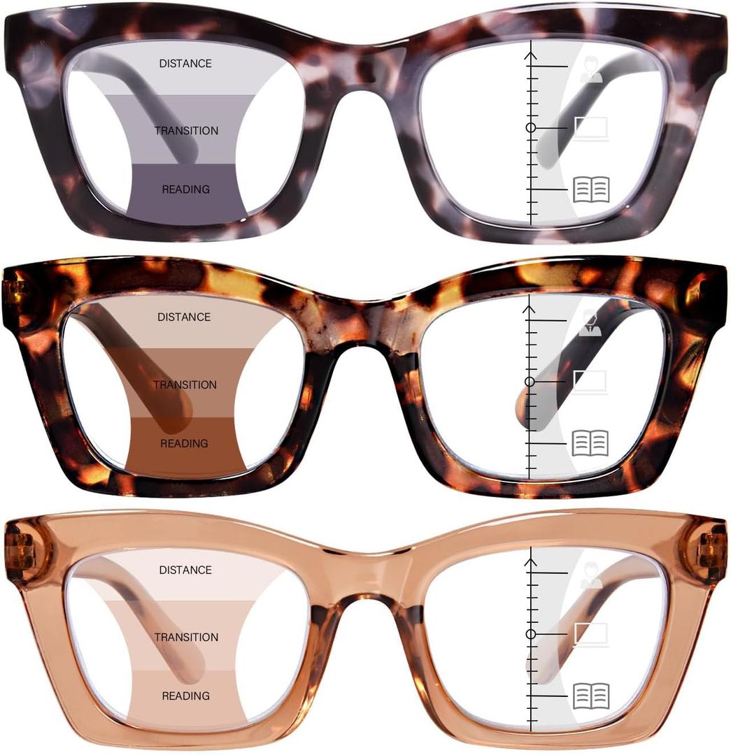 Progressive Reading Glasses for Women Oversized Spring Hinges Progressive Computer Readers Blue Light Blocking, 1.0x 