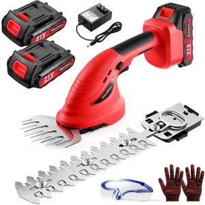 Cordless Hedge Trimmer with Battery (2Pack) and Charger, 2 in 1 Handheld Small Electric Bush Trimmers/Grass Cutter Yard Tool for Shrub/Tree/Lawn, Rechargeable Battery Powered Hedge Clipper for Garden