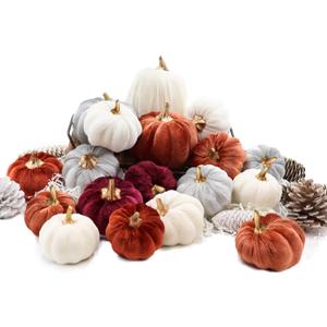 18 PCS Velvet Pumpkins for Fall Table Decor, Artificial Pumpkins, Faux Fake Pumpkin Home Decorations for Autumn Harvest, Thanksgiving, Wedding, Halloween, Table Centerpieces (Multi-Color Velvet)