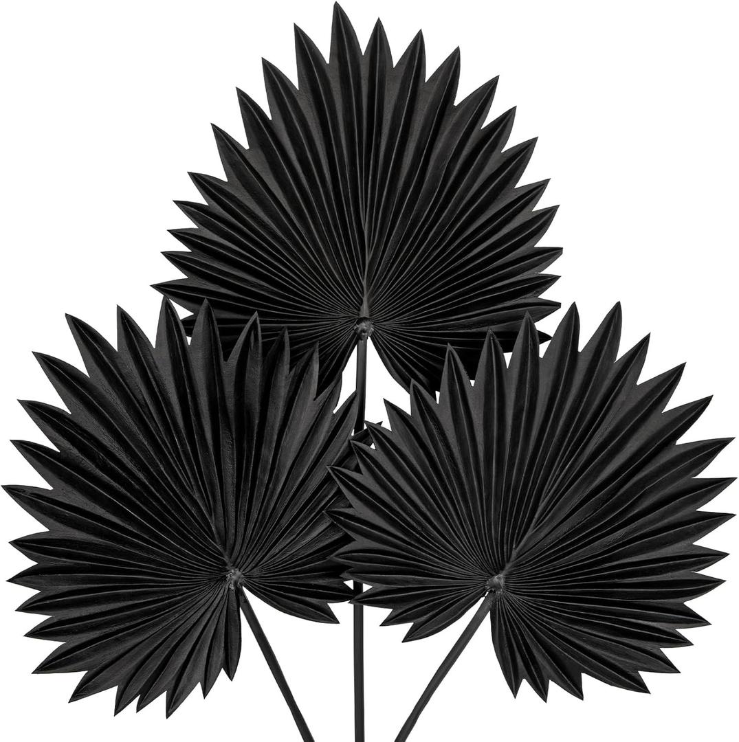 DILATATA 3PCS Large Black PU Foam Artificial Palm Leaves  Faux Tropical Palm Fronds for DIY Wedding Bouquets, Centerpieces, Bridal Shower, Party & Home Decor Arrangements