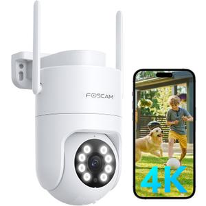FOSCAM 4K Security Camera Outdoor, Full Space Sense WiFi Camera 360 Radar Auto-Tracking, No-Blind-Spot View, Human/Car/Motion/Sound Detection, Color Night Vision, IP66 Compatible with Alexa
