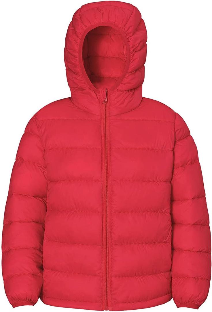 Hooded Puffer Jackets for Boys and Girls  Lightweight and Packable  Autumn and Winter Coat, Warm and Comfy (7-8 Years, Red)