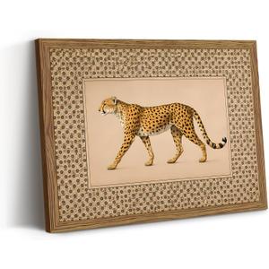 Vintage Framed Cheetah Canvas Wall Art Trendy Leopard Pictures 16×24 Inch