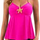 BMJL High Waisted Tankini Swimsuits for Women Two Piece Bathing Suit Ruffle Tie Back Swim Top with Tummy Control Bottom (X-Large, Hot Pink&black)