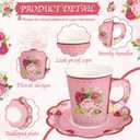 24 Sets Vintage Floral Tea Party Cups 7 OZ Disposable Paper Tea Cups with Handle and Plates Teacups and Saucer Sets for Baby Bridal Shower Wedding Birthday(Vintage Style)