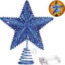 Aoriher 20 Light 10 Inches Christmas Star Tree Toppers Battery Operated Tree Topper with 20 Mini LED Lights for Christmas Holiday Seasonal Decoration (Blue)