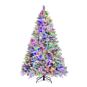7 FT Pre-Lit Snow Flocked Christmas Tree Hinged Xmas Tree