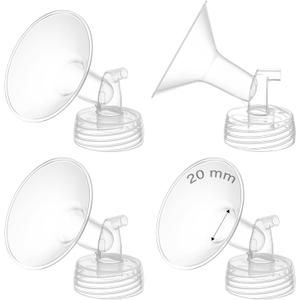 4PCS 20mm Breast Pump Flanges, Compatible with Spectra S1/S2/9Plus/Synergy Gold, Motif Luna, Wide-Mouth Bottle Fit, Breast Pump Accessories