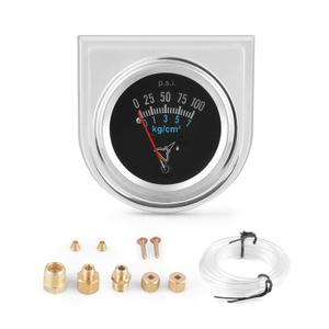 2''52mm Mechanical Oil Pressure Gauge Kit,0-100 PSI,0-7kg/cm, Universal Fit with M8*1 Threads,Chrome,Black