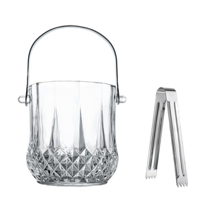 ZEERSHEE Glass Ice Bucket with Handle and Ice Tong Clear Crystal Ice Buckets for Cocktail Bar Wine Home Bar Accessories Parties Clear Champagne Bucket