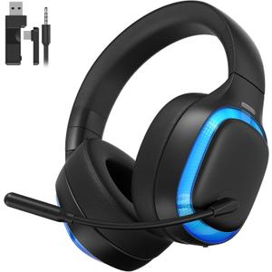 2.4Ghz Wireless Gaming Headset for PS5, PS4, PC, Mac, Bluetooth 5.4 Gaming Headphones with Noise Canceling Mic, 70H Battery, Surround Sound, Lay-Flat & Foldable - Black