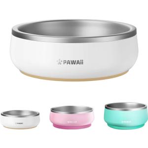 Pawaii Small Dog Bowls, 12 oz. Food Water Bowl Designed for Puppies and Cats with Non-Slip Rubber Base, Upgraded Metal Insulated, Double Stainless Steel Bowls (Cream White)