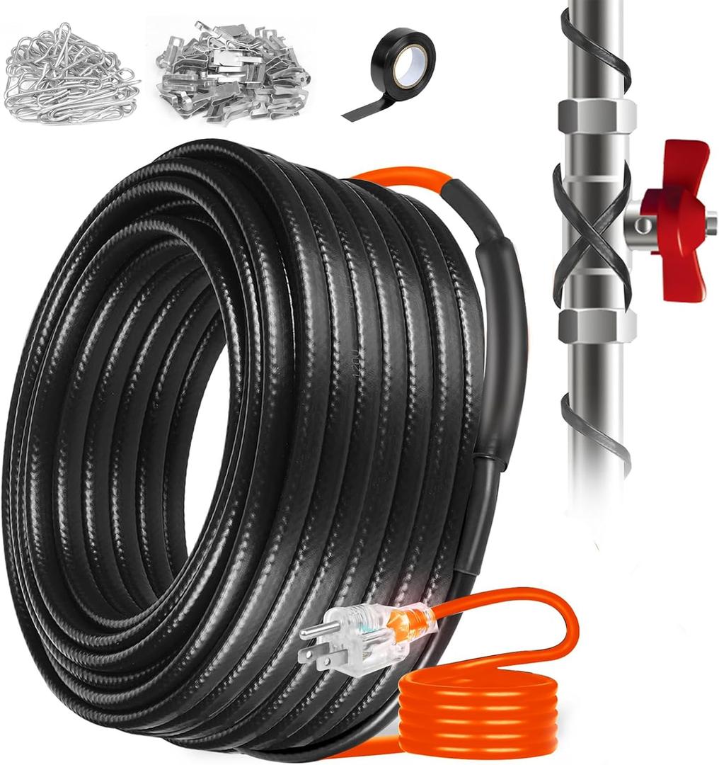 160FT Heating Cable for Metal and Plastic Home Pipes, Energy-efficient, Heat Tape for Water Pipes, Pipe Freeze Protection, Keeps Water Flowing at -40, 120V, 5W/FT