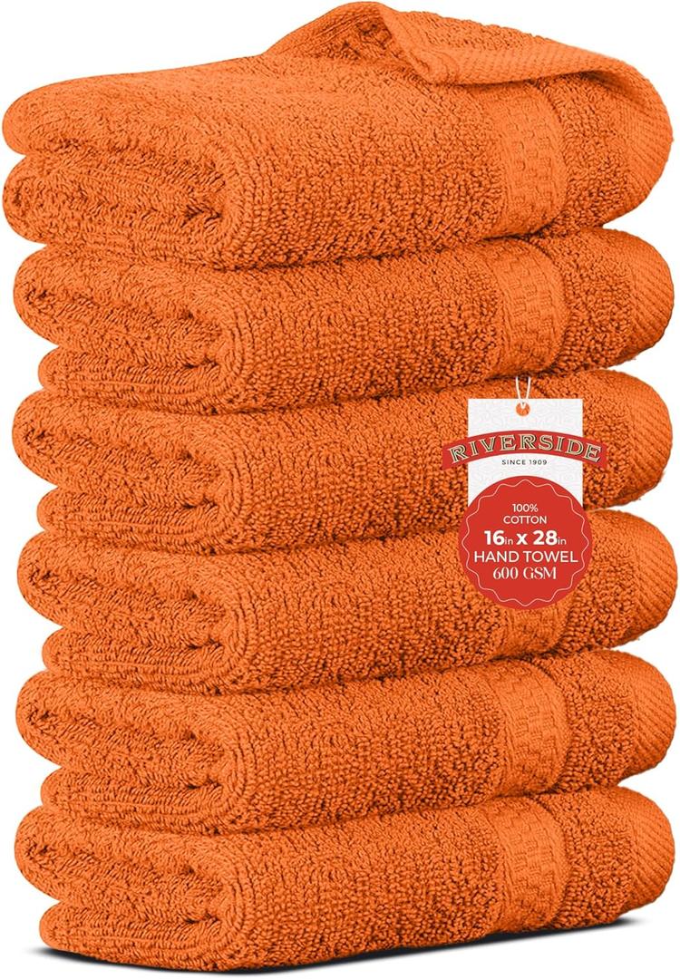 RIVERSIDE 6 Pack Premium Hand Towels Set, 16x28 inches, 100% Ring Spun Cotton, 600 GSM, Soft, Quick Dry and Highly Absorbent, Towels for Bathroom, Kitchen, Gym, Spa - Orange