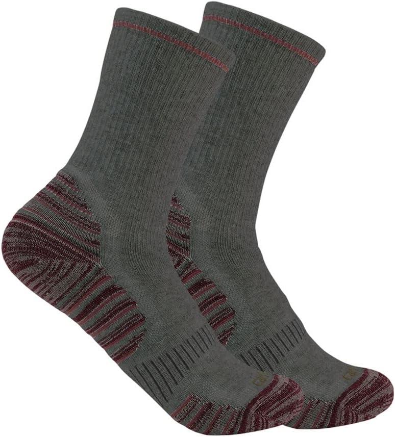 Carhartt Women's Force Midweight Synthetic-Wool Blend Crew Sock 2 Pack (Medium, Charcoal)