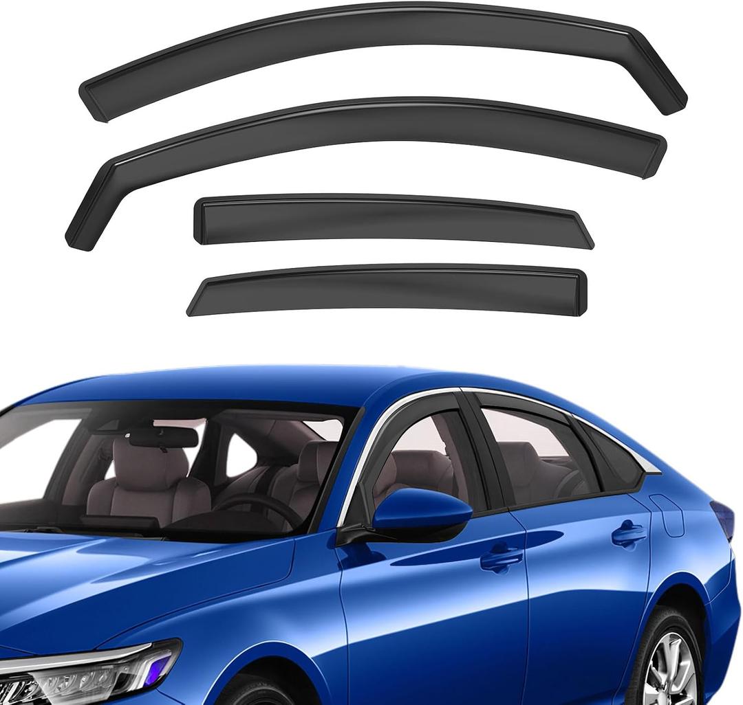 in-Channel Rain Guards Compatible with Honda Accord 2018 2019 2020 2021 2022 2023, Black Window Deflectors Window Visor Side Shatterproof Sun Visor, 4-Pieces Set