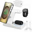 3 in 1 Charging Station for Samsung Android: Wireless Phone and Watch Charger for Galaxy S26 S25 Ultra/S24/S23/Z Fold, Wireless Charger Stand for Galaxy Watch 9/8/7/6/5 Earbuds 4/3/Pro (White)
