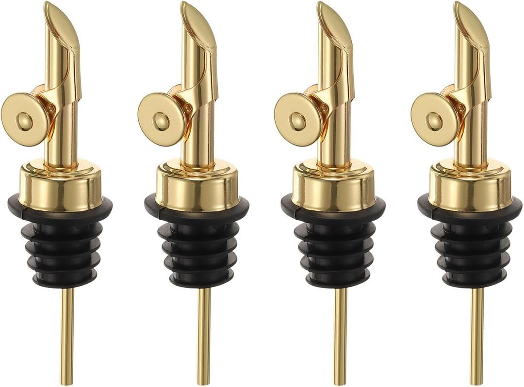 uxcell Weighted Stainless Steel Liquor Bottle Pourers, 4 Pcs Auto Flip Feature Olive Oil Dispenser Spout, Bottle Pourers for Alcohol Wine Vinegar, Gold