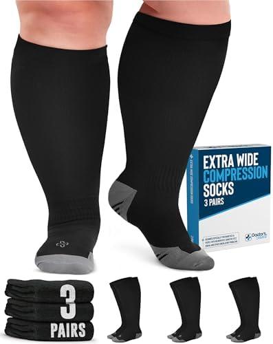 Doctor's Select 2 Pairs Plus Size Compression Socks Wide Calf - Up to 6XL | 20-30 mmHg Compression Socks for Women Wide Calf | Black